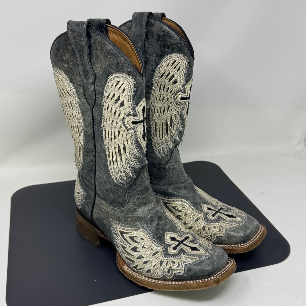 Corral Teens Western Boots Angel
Cross Square Toe Grey Leather Size 4
Teen